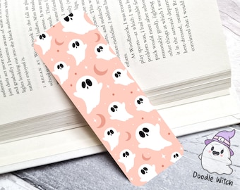 Ghost Moon Bookmark, Spooky Cute Bookmark, Cute Ghost Bookmark, Ghost Bookmarks, Reader Gifts, Book Lover