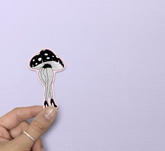 Mushroom Lady Sticker, Mushroom Legs Girl, Holographic Stickers, Mushroom Art Sticker, Goth Stickers, Spooky Stickers, Goth Gifts For Her