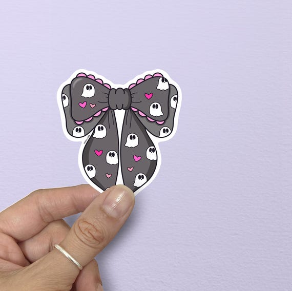 Ghost Bow Sticker, Cute Goth Bow, Grey Bow Sticker, Goth Coquette Sticker, Emo Gifts, Pastel Goth Stickers, Cute Bow Sticker, Ghost Stickers