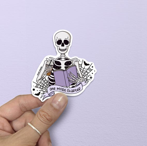 Skeleton One More Chapter Sticker, Kindle Stickers, Spooky Gifts, Book Sticker for Reader, BookTok, Bookish Stickers, Vinyl Sticker