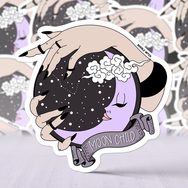 Moon Child Sticker, Moon Stickers, Celestial Sticker, Witch Stickers, Witch Stickers For Water Bottle, Goth Sticker, Emo Girl Sticker