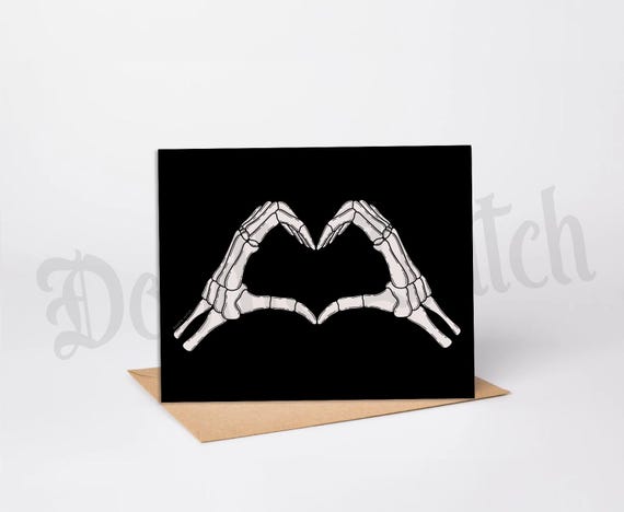 Skeleton Heart Hands Greeting Cards, Spooky Cards, Skeleton, Blank Cards, Goth Birthday, Emo Birthday Cards, Skeleton Lover Gift