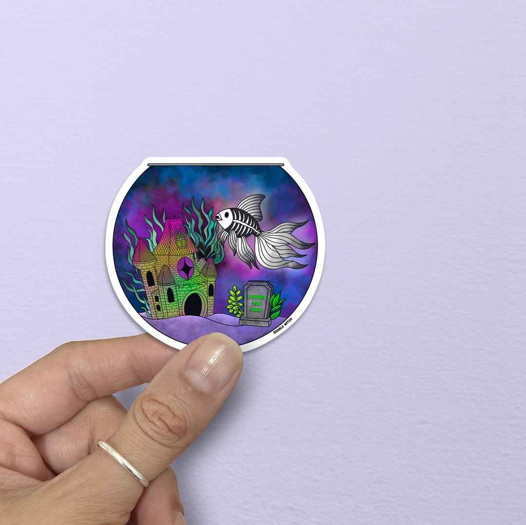 Spooky Fish Skeleton in Haunted Tank Sticker - Etsy