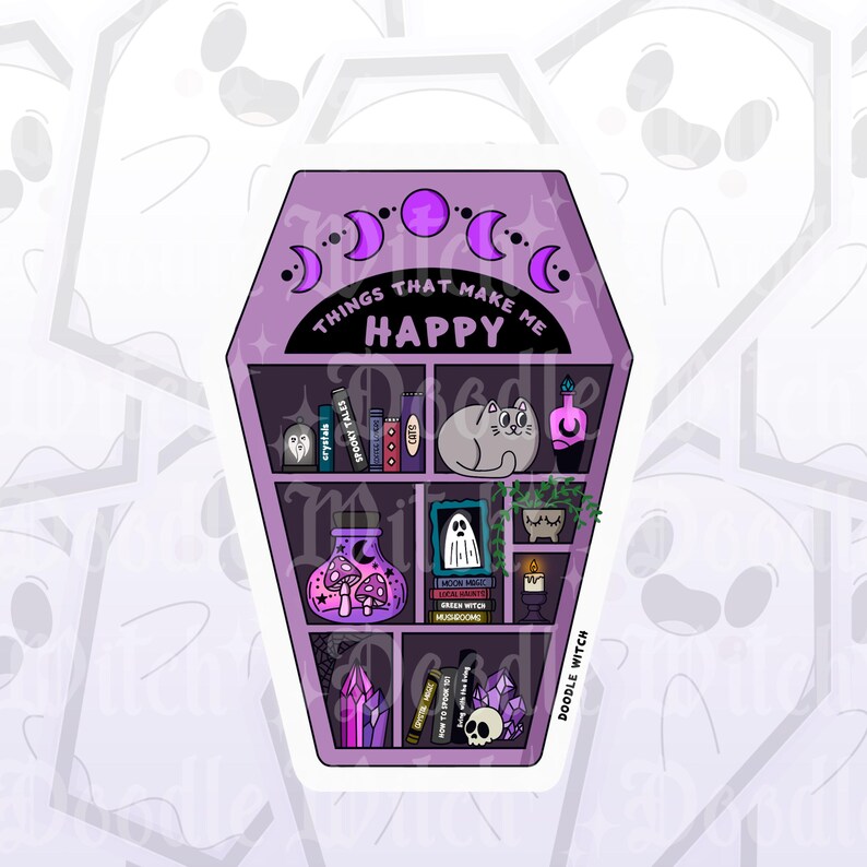 Coffing Sticker Coffin Bookshelf Sticker, Spooky Witch - Etsy