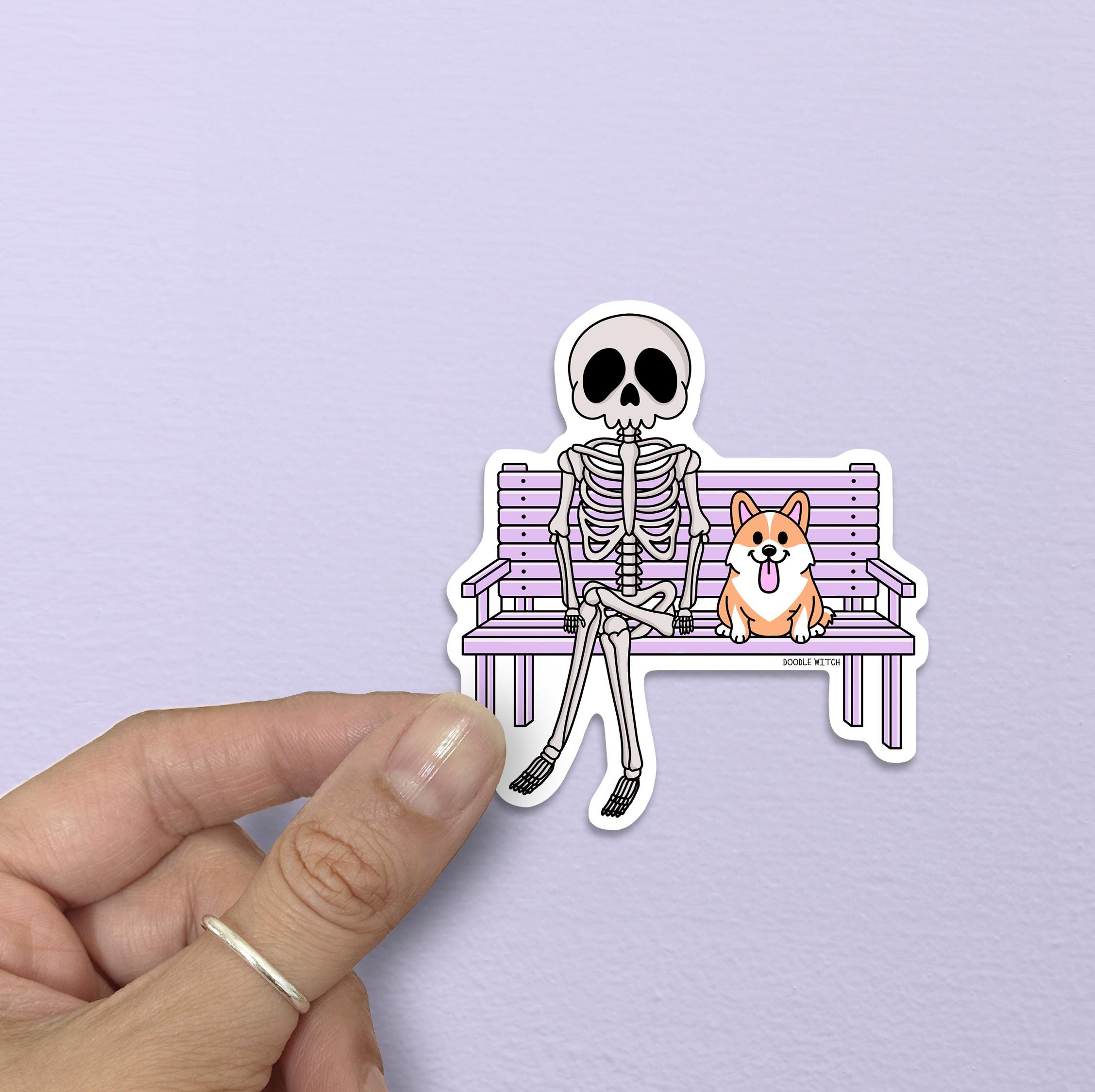 Skeleton on Bench, Dog on Bench Sticker, Skeleton Stickers, Dog ...