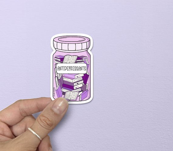 Antidepressants Books in a Bottle Sticker, Booktok, Kindle, Glossy Die-Cut