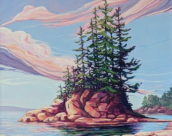 Pintura original de paisaje, BC, Canadá, Botanical Beach, Isla de Vancouver, acrílico sobre lienzo, arte canadiense