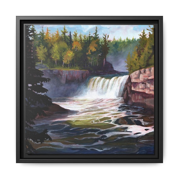 Canvas Print, Island painting, Canadian landscape, Ontario Waterfall, Grand River, Sunrise