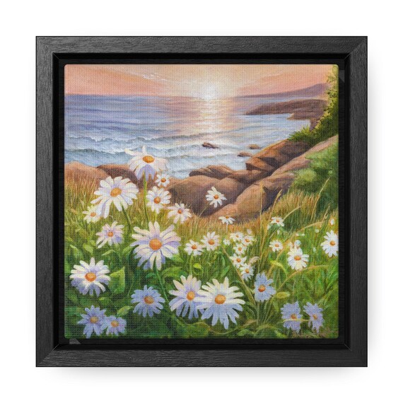 Canvas Print of Grand River Morning,  Coastal Daisies at sunset,  Canadian art