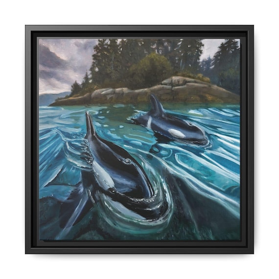 Orca Whale Print, Ocean Artwork, Pacific Northwest, Coastal Wall Art, Oil on Canvas