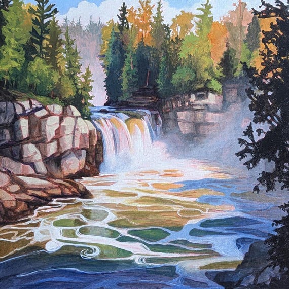 Grand River Morning, Original Landscape Painting, great lakes, Canadian ppring,  waterfall, Great lakes, Print,  Canadian art