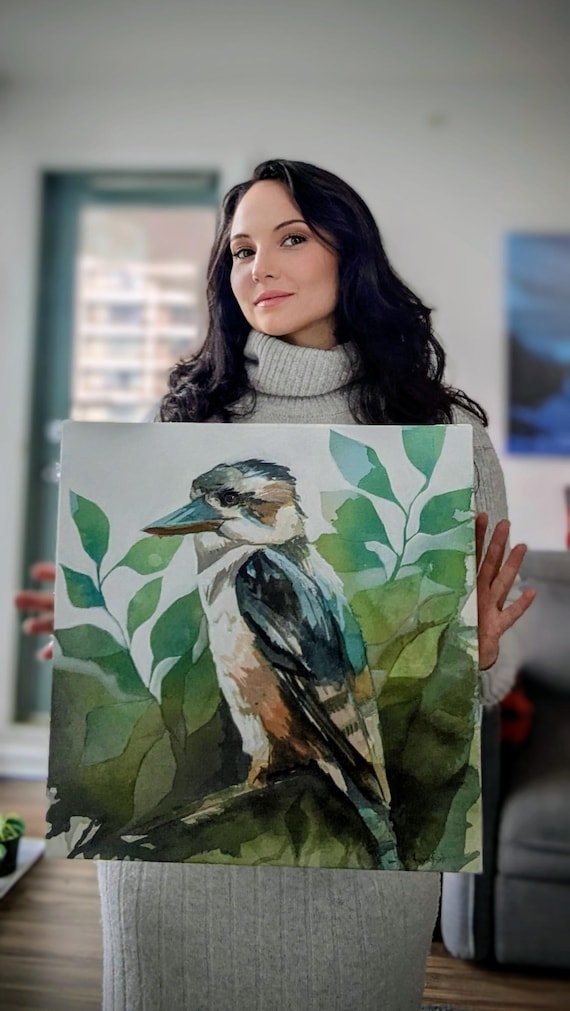 Original Kookaburra Painting Acrylic Ink on Canvas Australian Bird Wall Art Nature Inspired Decor