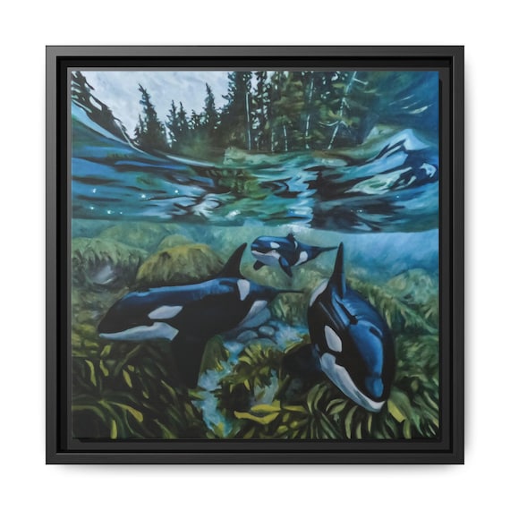 Orca Whale Print, Ocean Artwork Pacific Northwest Coastal Wall Art Oil on Canvas