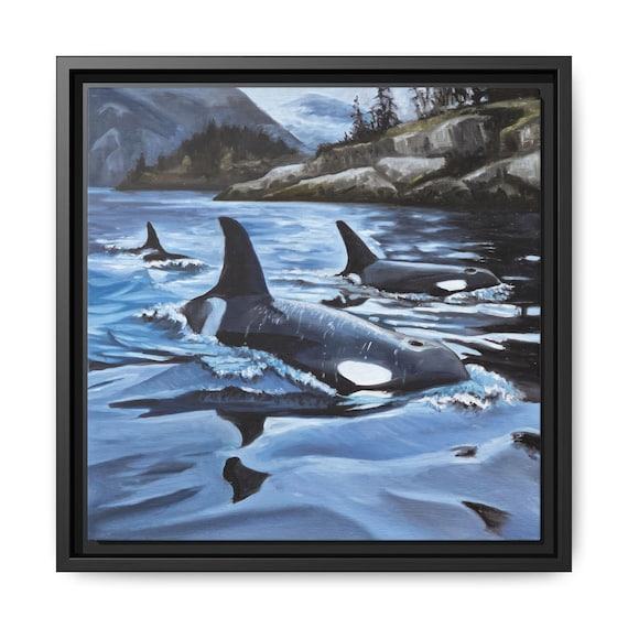 Orca Whale Print, Ocean Artwork Pacific Northwest Coastal Wall Art Oil on Canvas