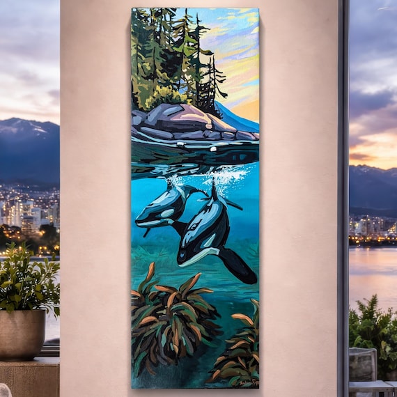 Moving as One | Orca Whale Painting, Coastal Wildlife Art, Pacific Northwest Ocean Art, Marine Life Wall Art, Original Acrylic