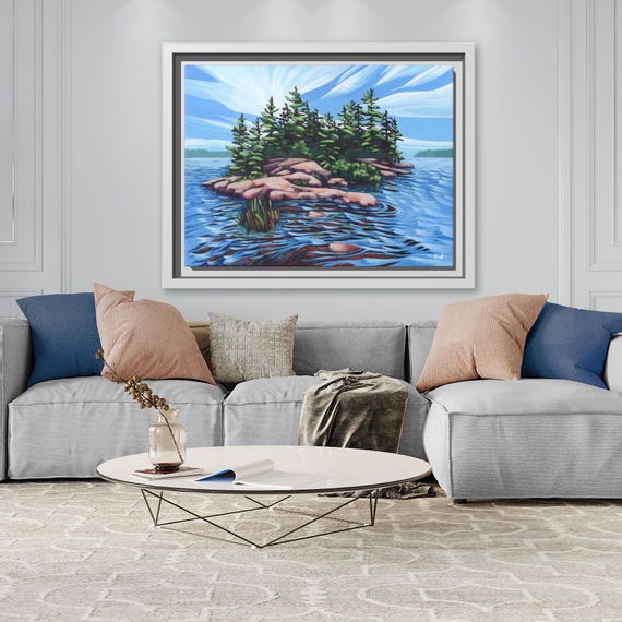 Framed Canvas, Muskoka Island Painting Inspired, Kayak Trip Family Memories, Water Waves Breeze, Matte Wall Art, Home Decor, Almost There