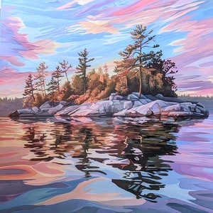Originele landschapsschildercommissie, Ontario, Canada, acryl op canvas, Canadees, kunst