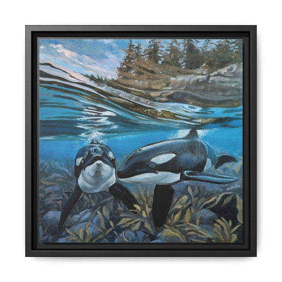Orca Whale Print, Ocean Artwork Pacific, Northwest Coastal Wall Art, Oil on Canvas
