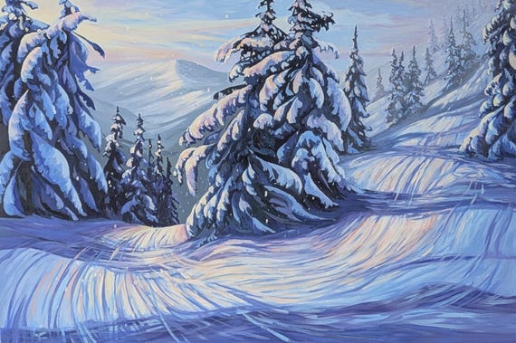 Original Landscape Painting, cypress ski trip, Canadian winter, ski slopes, Canada Acrylic on Canvas,  Canadian art
