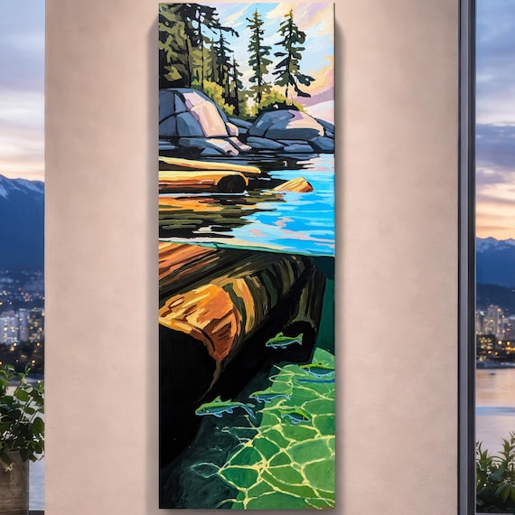 Between Surface and Depth | Coastal Landscape Painting, Driftwood Art, Pacific Northwest Wall Art, Nature Painting, Original Acrylic