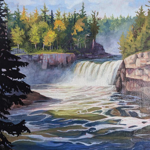 Lime stone rapids, Original Landscape Painting, great lakes, Canadian ppring,  waterfall, Great lakes, Acrylic on Canvas,  Canadian art