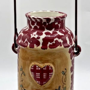 Vintage Russ Berrie Patchwork Hearts Country Decor Vase/Utensil Holder Jug 8.5