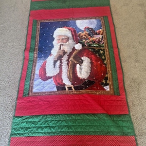 Colcha vintage feita à mão de Papai Noel para Natal/Ação de Graças 80/40