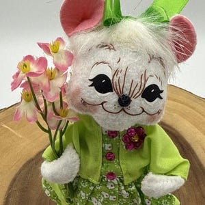 Vintage Annalee Spring Girl Mouse White Doll Green Dress Flowers & Bows 7 image 2