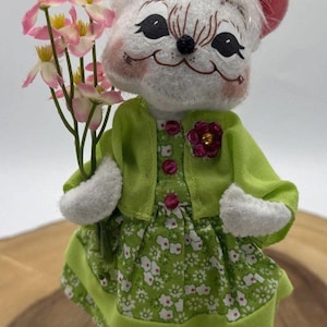 Vintage Annalee Spring Girl Mouse White Doll Green Dress Flowers & Bows 7 image 1