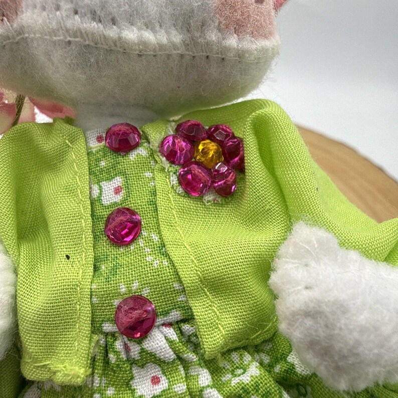 Vintage Annalee Spring Girl Mouse White Doll Green Dress Flowers & Bows 7 image 14