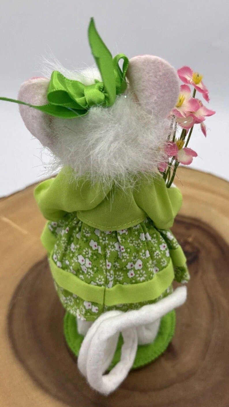 Vintage Annalee Spring Girl Mouse White Doll Green Dress Flowers & Bows 7 image 10