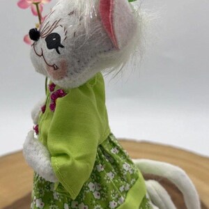 Vintage Annalee Spring Girl Mouse White Doll Green Dress Flowers & Bows 7 image 8