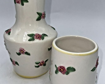 Vintage Pink Roses, Floral Chintz Carafe & Tumbler Bedside Tumbleup Cottagecore