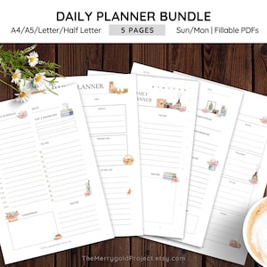 Floral Daily Hourly Time Planner Insert Printable PDF Bundle, Aesthetic Homeschool Mom Schedule One Page Sheets Cute Watercolor To Do List