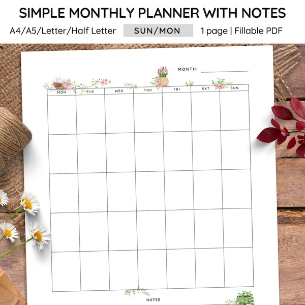 Half Sheet Vertical Monthly Page Calendar - Etsy
