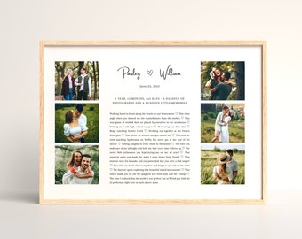 1 Year Anniversary Gift for Girlfriend Boyfriend Husband Wife, Personalized Photo Collage One Year Dating, Long Distance Paper Anniversary