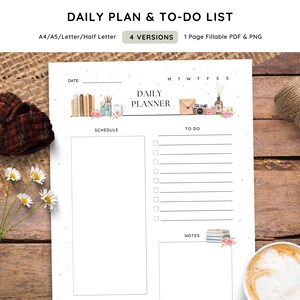 Cute Student Planner Page Printable College Daily Schedule To Do List, Watercolor Floral Cottagecore Aesthetic Routine Task PDF Refill Sheet