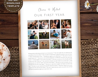 1st Anniversary Gift Personalized Photo Collage for Boyfriend Girlfriend, Paper Anniversary Gift for Husband Wife First One Year Together