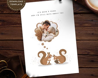 3rd Wedding Anniversary Card, Romantic Funny Printable 3 Year Anniversary Love Card, Custom Third Anniversary Photo Card Digital Download