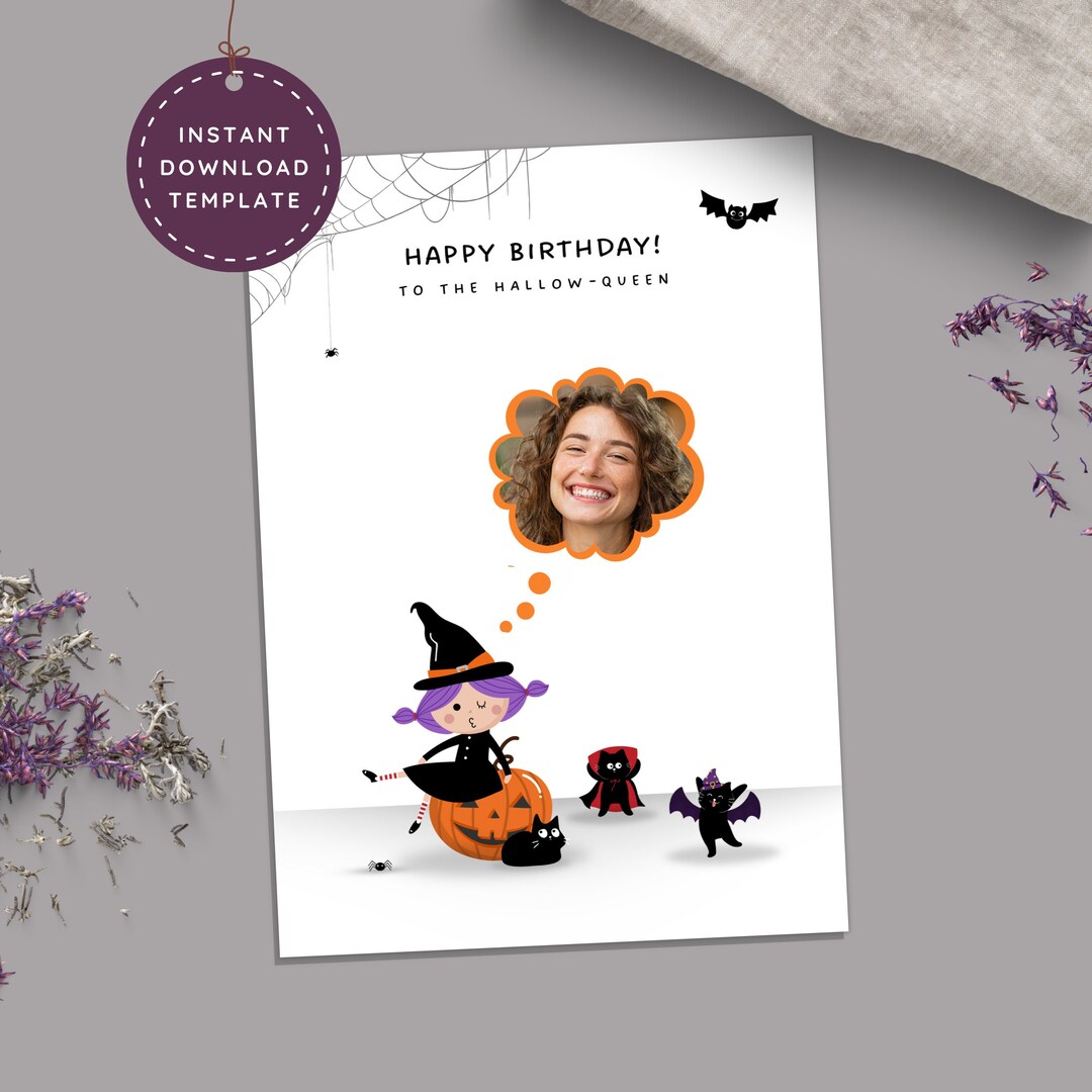 Halloween Happy Birthday Card for Her Printable October - Etsy
