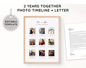 2nd Anniversary Gift for Husband, Custom Photo Collage Relationship Timeline, 2nd Anniversary Gift for Him, Cute Personalized Boyfriend Gift