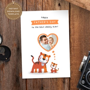 Carte imprimable Happy Fathers Day de la femme pour le mari, carte photo pour le meilleur papa de tous les temps avec un enfant mignon personnalisée de la petite amie pour le petit ami