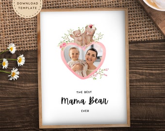 Mama Bear Mothers Day Gift for Wife, Cute New Mommy Picture Frame Gift from Baby Daughter, Best Mom Ever First Time Mum Photo Gift from Son