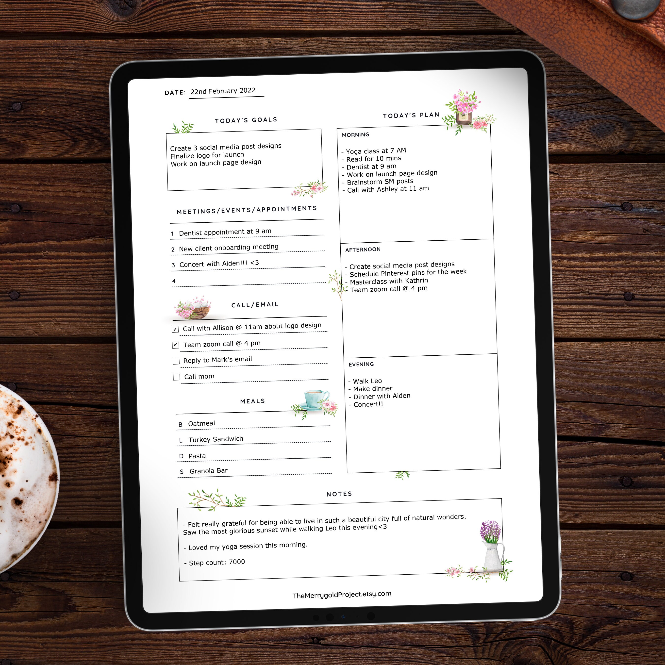 Busy Mom Daily Routine Floral Printable Planner Insert, Watercolor ...