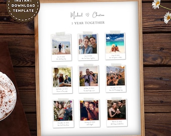 1 Year Anniversary Gift for Husband, Paper Gift for First Anniversary Photo Collage Template, Long Distance Relationship Last Minute Gift