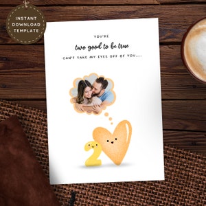2nd Wedding Anniversary Card, Romantic Funny Printable 2 Year Anniversary Love Card, Custom Second Anniversary Photo Card Digital Download