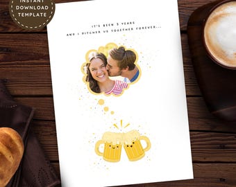 Funny 3rd Anniversary Picture Card for Husband, Third Anniversary Cute Printable Love Card for Boyfriend, Custom Romantic Pun Card for Him