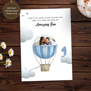 Funny Anniversary Photo Card for Wife, Personalized 1st Anniversary Love Card for Her, Cute Printable 1 Year Anniversary Custom Digital Card