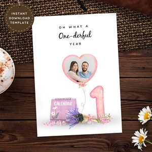 1st Anniversary Card for Her Romantic Funny Love You Card for Girlfriend, Personalized Printable Photo Card for Wife Funny Digital Download