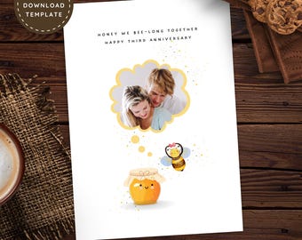 3rd Anniversary Gift Printable Photo Card for Him, Third Anniversary Card for Husband Romantic Funny Last Minute Downloadable Greeting Card